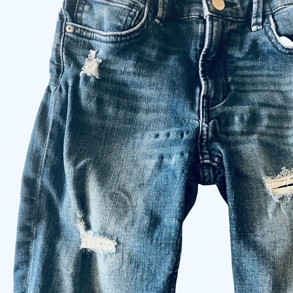 H & M super stretched distressed denim blue shorts Boys 7 pockets zipper snap - Picture 5 of 15
